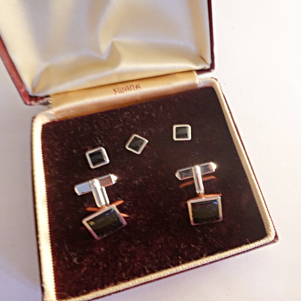 Vintage SWANK Onyx Jeweled Tuxedo Cufflinks and Studs